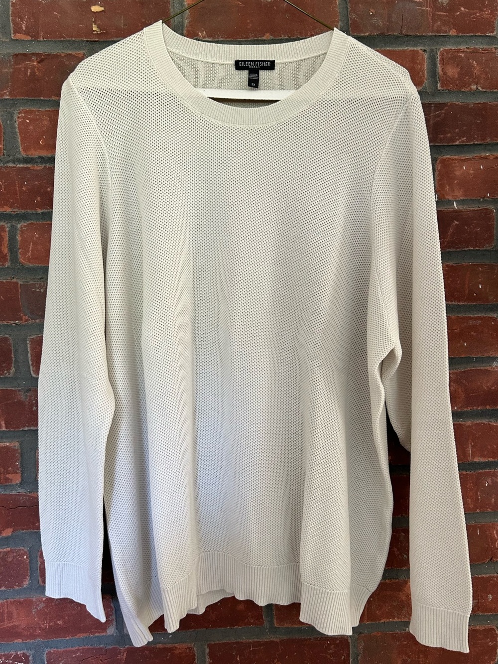 Eileen Fisher Cream Textured Long-Sleeve Knit Pullover